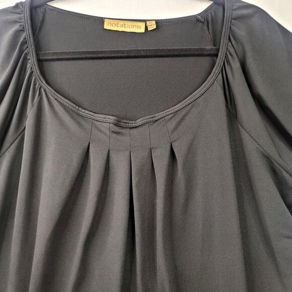Notations Womens XL Black Pleated Scoop Neck Short Sleeve Top - Picture 2 of 8